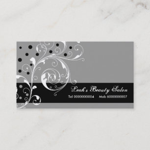 Beauty Salon floral scroll leaf black, grey Business Card