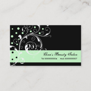 Beauty Salon floral scroll leaf black, mint green Business Card