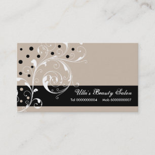 Beauty Salon floral scroll leaf black, pale taupe Business Card