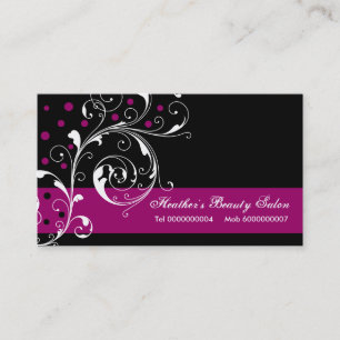 Beauty Salon floral scroll leaf black, purple Business Card
