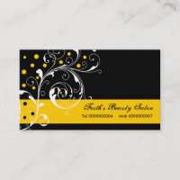 Beauty Salon floral scroll leaf black, yellow