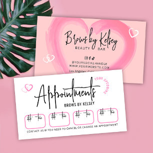 Beauty Salon Girly Pink Watercolor Heart Script Appointment Card