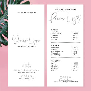 Beauty Salon Glam Silver Logo Trendy Price List Rack Card