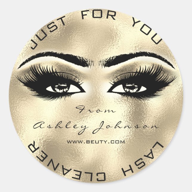 Beauty Salon Glitter Gold Lash Cleaner Sepia Eye Classic Round Sticker (Front)
