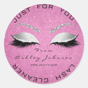 Beauty Salon Glitter Grey Pink Rose Lashes Cleaner Classic Round Sticker