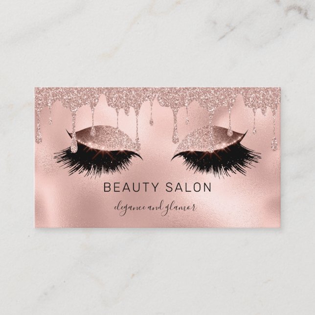 Beauty Salon Glitter Light Rose Gold Business Card (Front)
