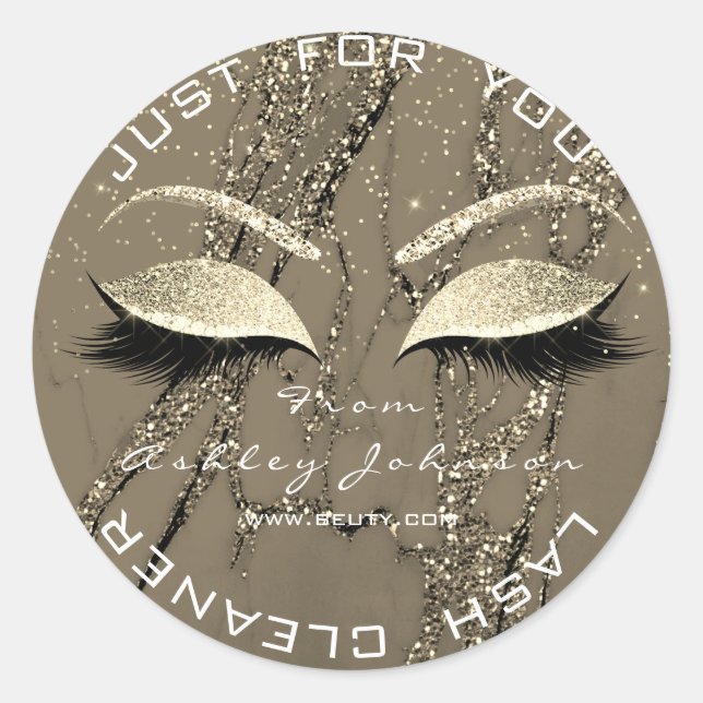 Beauty Salon Glitter Marble Gold Lashes Cleaner Classic Round Sticker (Front)