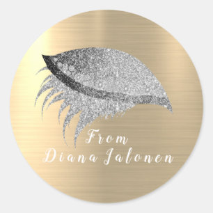 Beauty Salon Glitter Pink Lash Metal Silver Classic Round Sticker