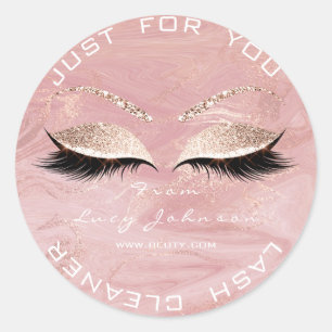 Beauty Salon Glitter Pink Marblel Lashes Cleaner Classic Round Sticker