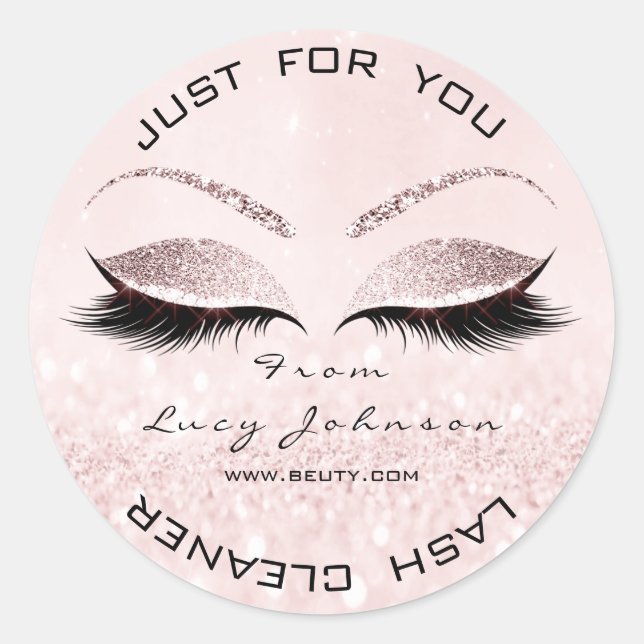 Beauty Salon Glitter Pink Pastel Lashes Cleaner Classic Round Sticker (Front)
