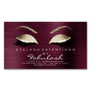 Beauty Salon Gold Glitter Adress Makeup Burgundy Magnetic Business Card