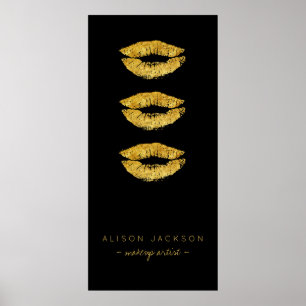 Beauty salon gold lips black glam promotional poster