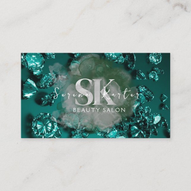 Beauty Salon Green Diamonds  Business Card (Front)