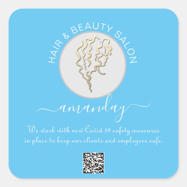 Beauty Salon Hair Covid Reopen Logo Hair QR CODE Square Sticker (Front)