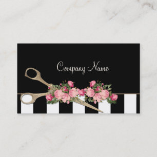 Beauty Salon Hair Studio Roses Stripes Fashion Business Card