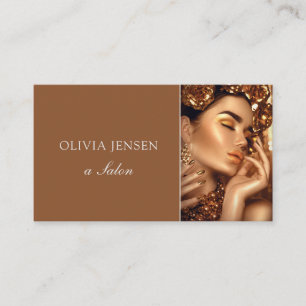 Beauty Salon Hair Stylist Brushed Black + Gold Business Card