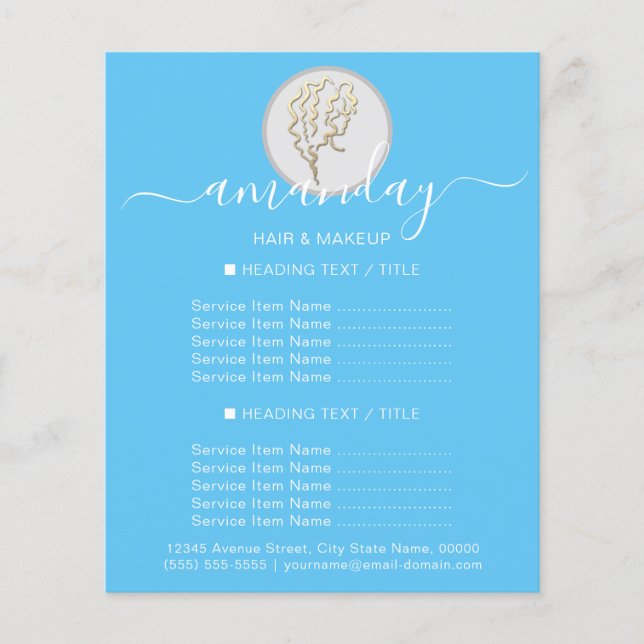 Beauty Salon Hairdresser Logo Gold Blue Flyer (Front)