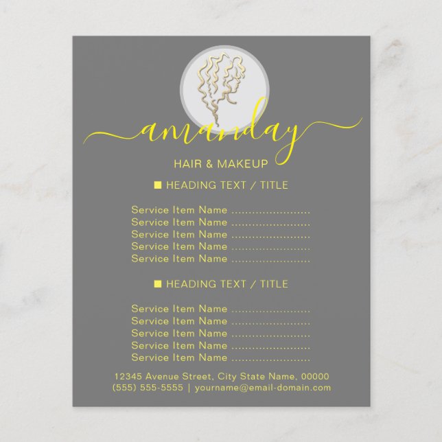 Beauty Salon Hairdresser Logo Gold Grey Yellow Flyer (Front)