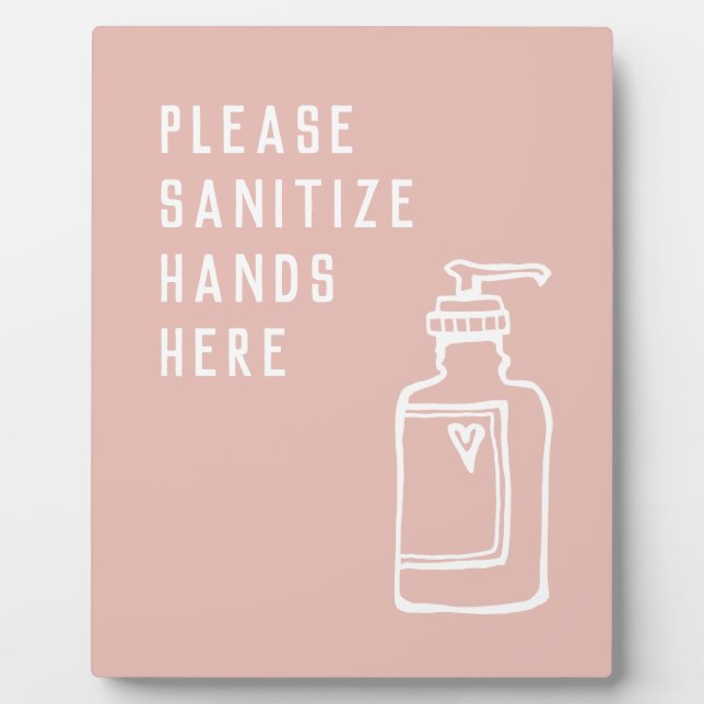 Beauty Salon Minimalist Pink Sanitise Hands Easel Plaque (Front)