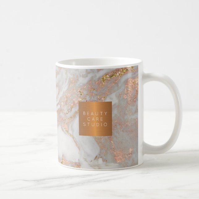 Beauty salon name copper rose gold marble monogram coffee mug (Right)