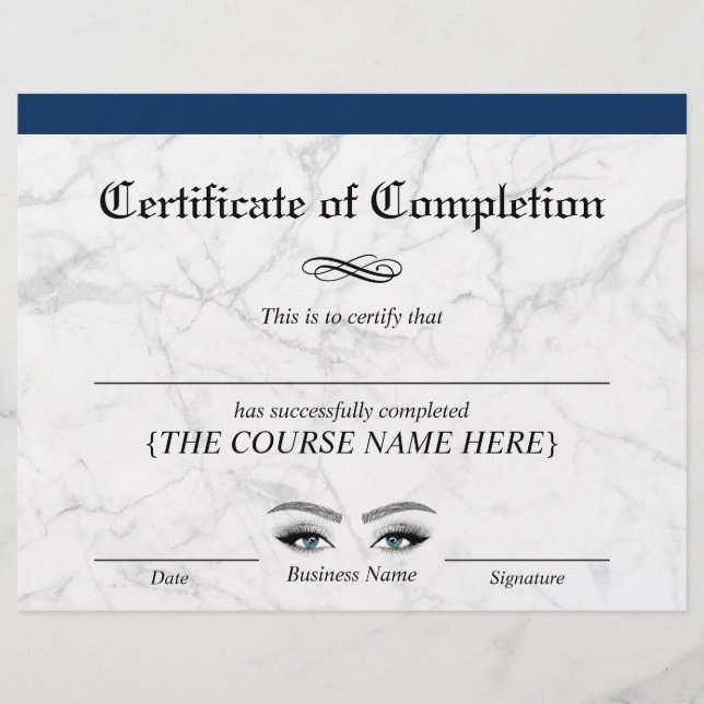 Beauty Salon Navy Marble Certificate of Completion (Front)