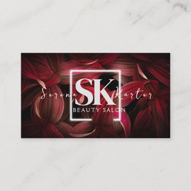 Beauty Salon Neon Abstract Woman Modern  Business Card (Front)