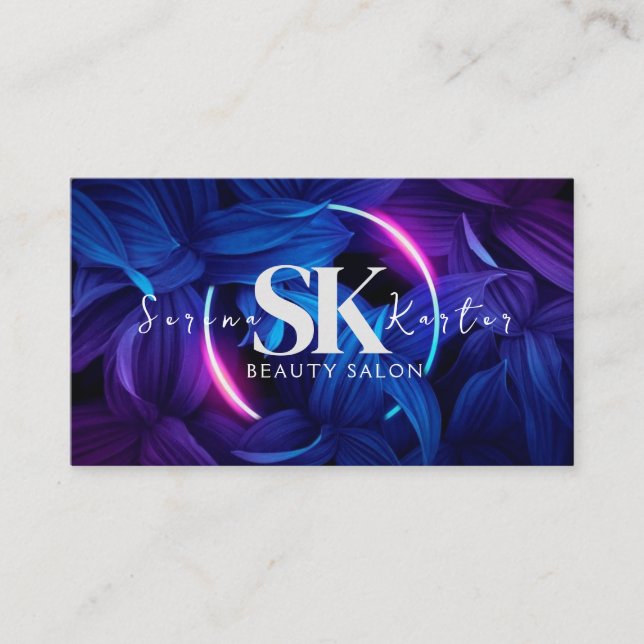 Beauty Salon Neon Abstract Woman Modern  Business Card (Front)