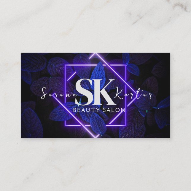 Beauty Salon Neon Abstract Woman Modern  Business Card (Front)