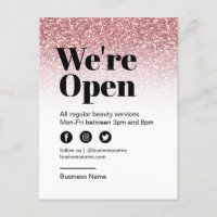 Beauty Salon Open for Business Rose Gold Glitter