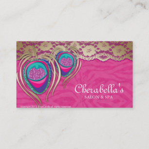 Beauty Salon Peacock Feather Pink Zebra Lace 2 Business Card