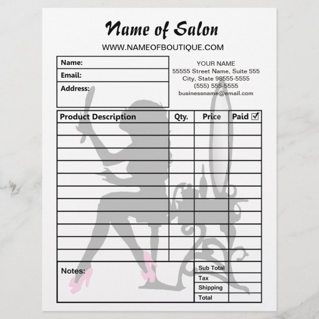 Beauty Salon Pink and Black Girly Girl Order Forms (Front)