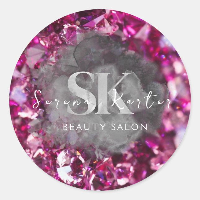 Beauty Salon Pink Diamonds Classic Round Sticker (Front)