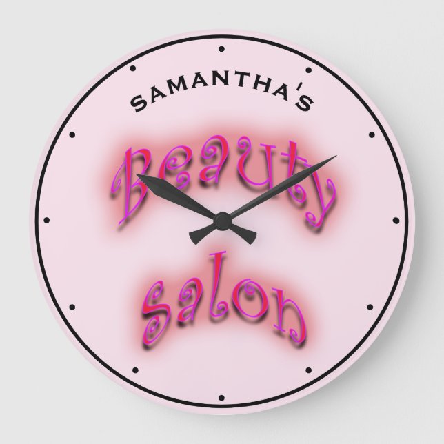 Beauty Salon Pink Glow on Light Pink Any Name   Large Clock (Front)