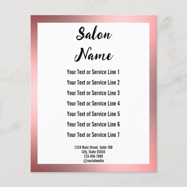 Beauty Salon Pink White and Black Text Template Flyer (Front)
