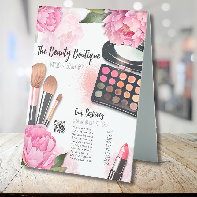 Beauty Salon Price List (Beauty Salon Makeup Artist Services Price Menu Table Tent Sign)