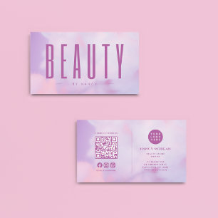 Beauty Salon QR Code & Logo Purple Holographic  Business Card
