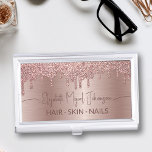 Beauty Salon Rose Gold Brushed Metal Glitter Drips Business Card Holder<br><div class="desc">Elevate your beauty business with our Beauty Salon Rose Gold Brushed Metal Glitter Drips Business Card Case! Add a touch of elegance and glamour with gold rose glitter drips on a brushed metal backdrop, capturing the essence of your services. Personalise it with your name to make a statement that's uniquely...</div>