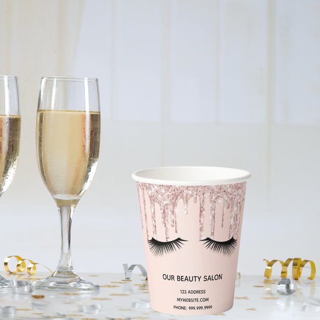 Beauty salon rose gold glitter lashes business paper cups (Creator Uploaded)