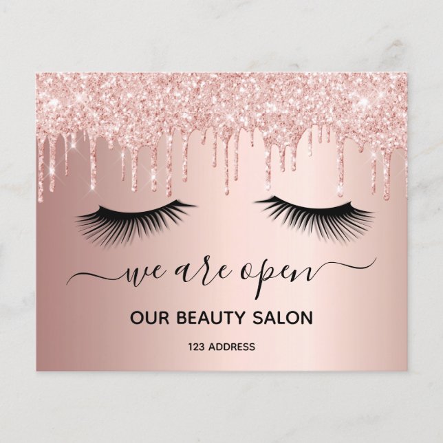 Beauty salon rose gold glitter lashes flyer (Front)