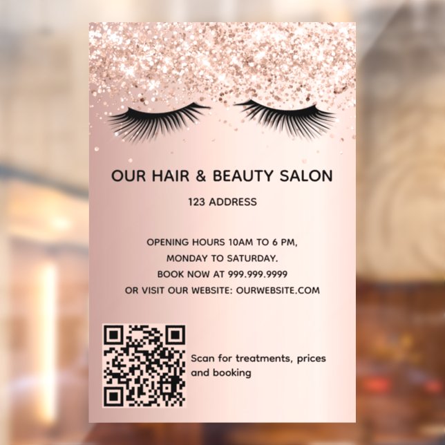 Beauty salon rose gold glitter lashes QR code (Sheet 2)
