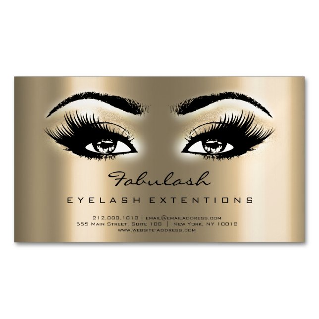 Beauty Salon Sepia Gold Adress Makeup Lashes Magnetic Business Card (Front)