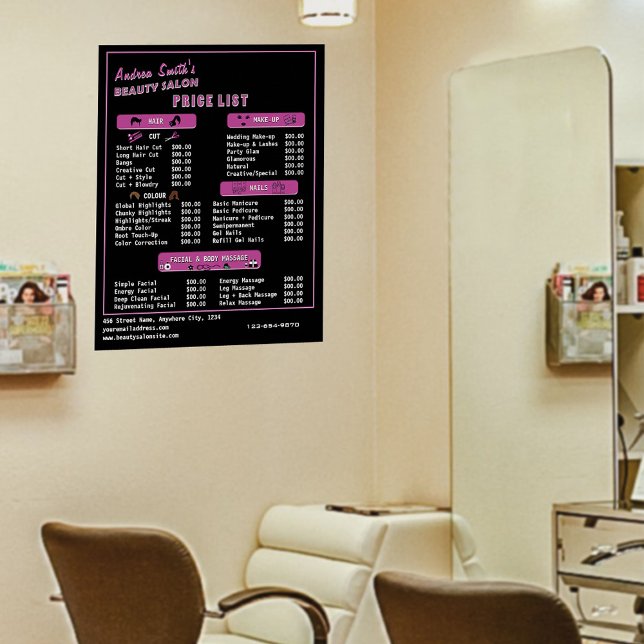 Beauty Salon Services Price List Modern Black Pink Poster (Creator Uploaded)