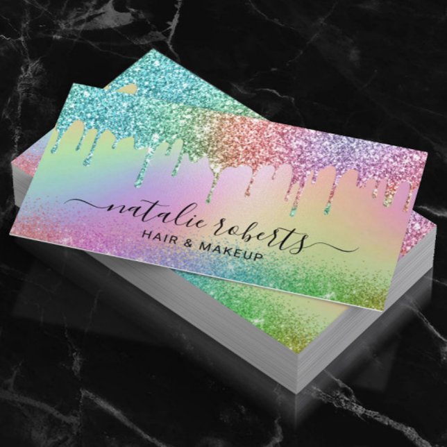 Beauty Salon SPA Modern Rainbow Glitter Drips  Business Card (Creator Uploaded)