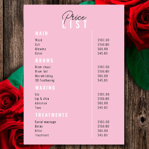 Beauty Salon Treatment Menu Services Price List 