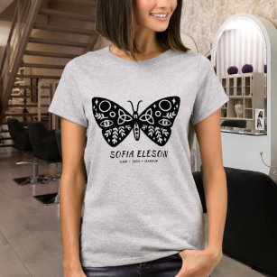 Beauty Salon Uniform Black Butterfly Typography  T-Shirt