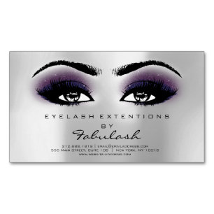 Beauty Salon Violet Silver Adress Makeup Lashes Magnetic Business Card