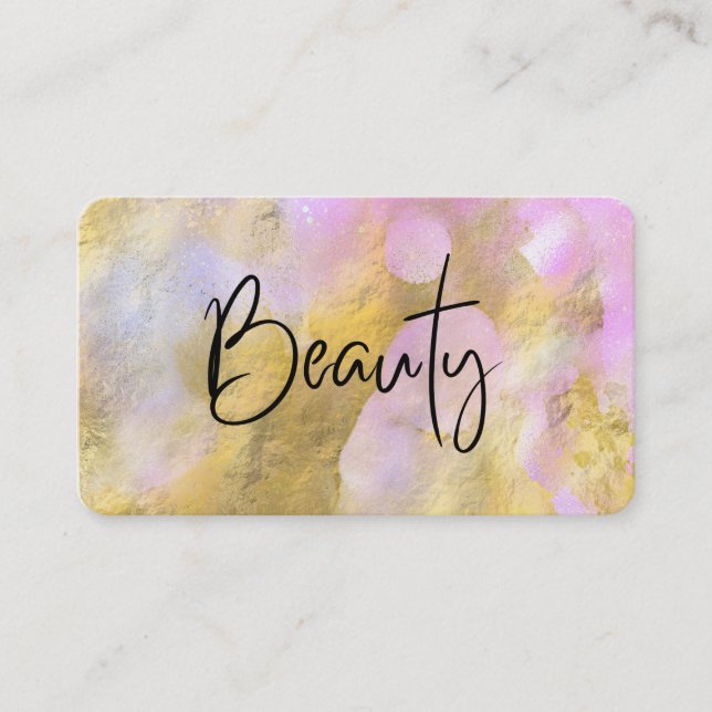 *~* BEAUTY Script Gold Foil Pink  Business Card (Front)