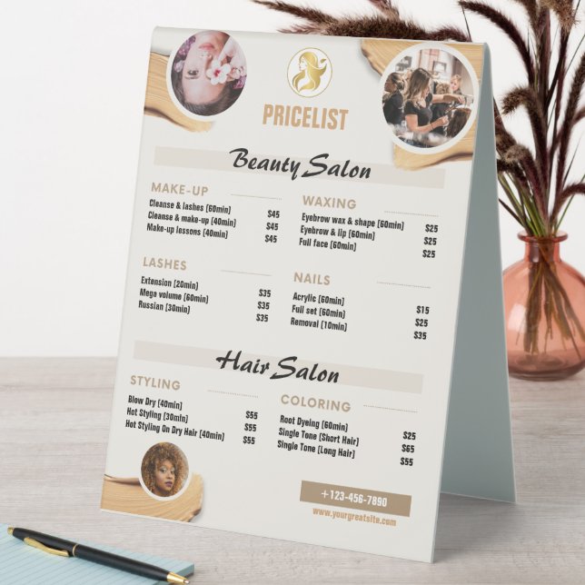 Beauty Service Price Table Tent - Minimalist Gold  (In SItu (Table))