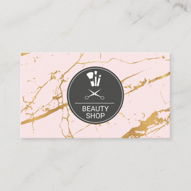 Beauty Shop Pink Luxury Gold Marble Business Card (Front)