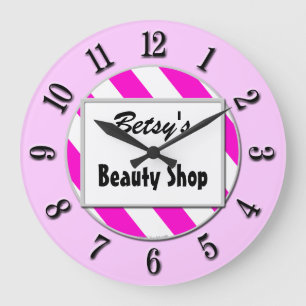 Beauty Shop Pink White Custom Retro Clock Numbers
